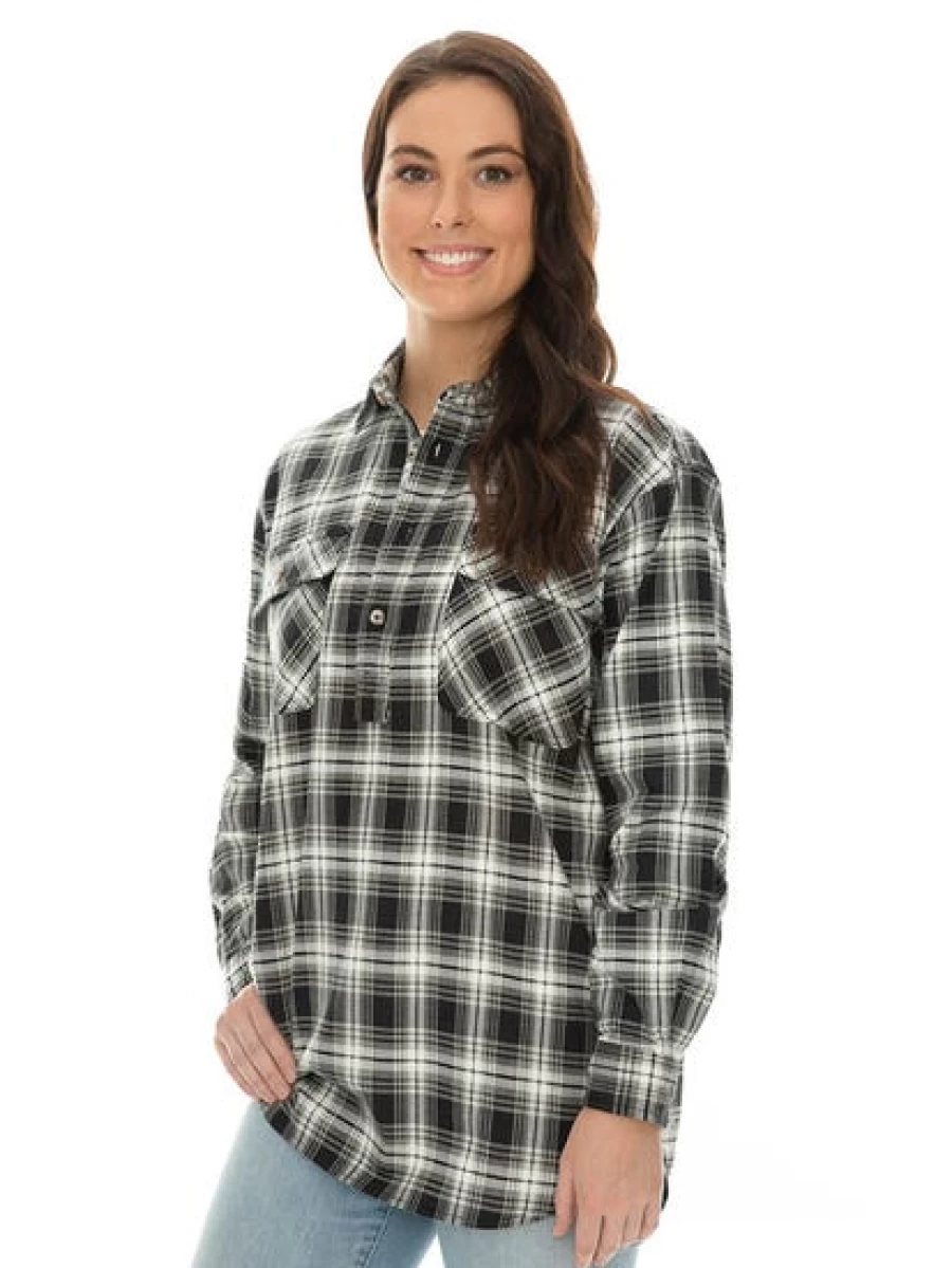 Lowes Unisex Black & White Checkered Flannel Shirt with 1/4 Placket