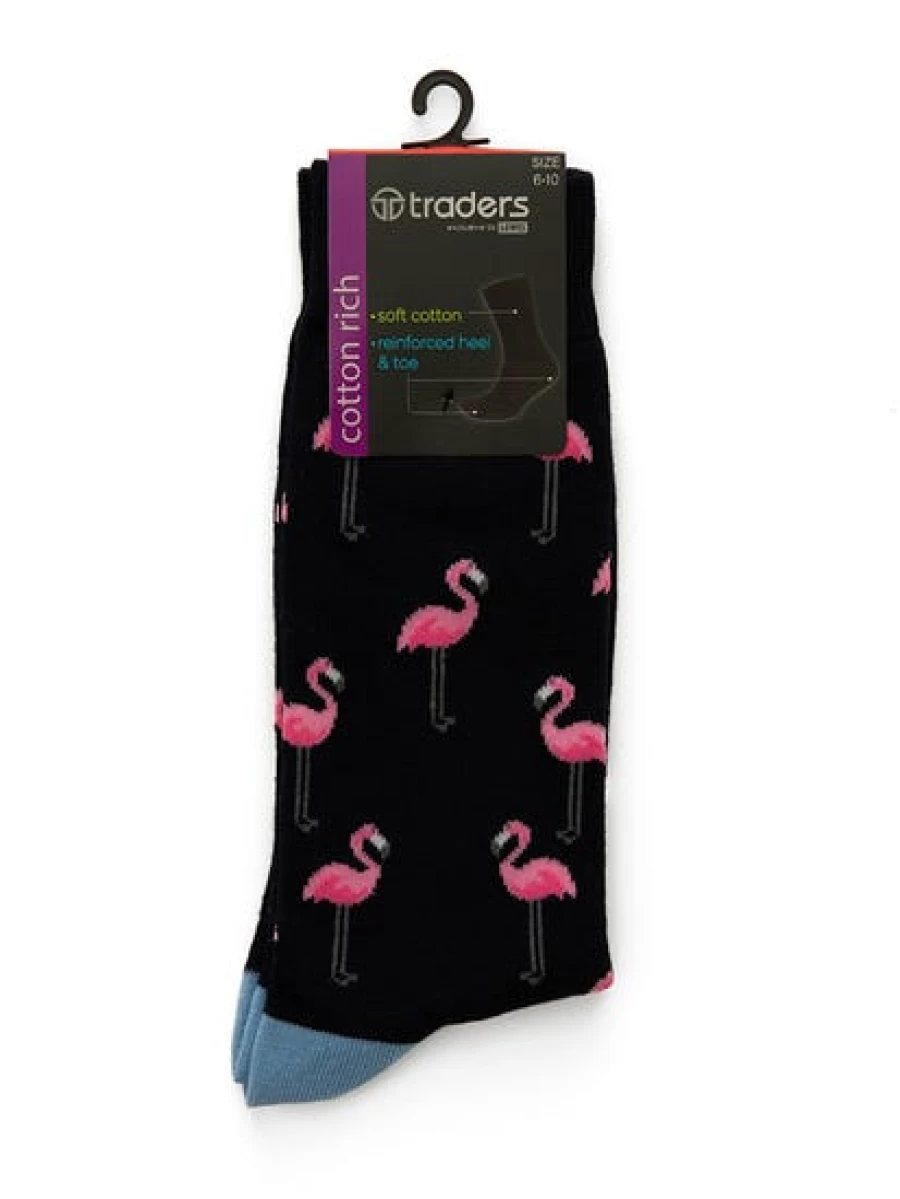 Men's Novelty Black Flamingo Business Socks by Traders - Fun Dress Socks for Work & Office