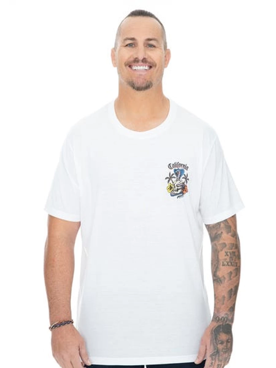 BUILT N FIT Men's California Snake Skull Graphic T-Shirt - White Casual Tee