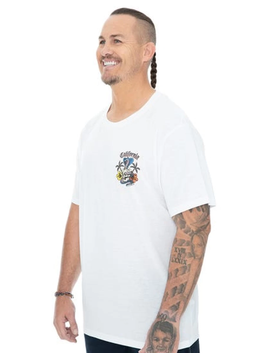 BUILT N FIT Men's California Snake Skull Graphic T-Shirt - White Casual Tee