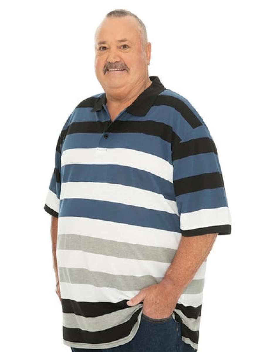 DBK Men's Big & Tall Grey Marl Stripe Polo Shirt