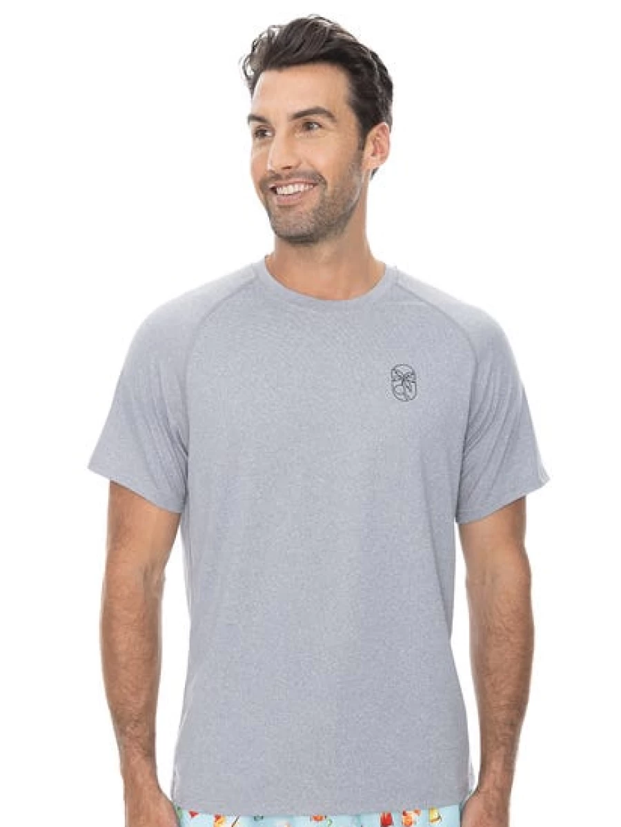 Pacifica Men's Silver Marle Rash Guard Shirt - UPF Sun Protection Short Sleeve Swim Top