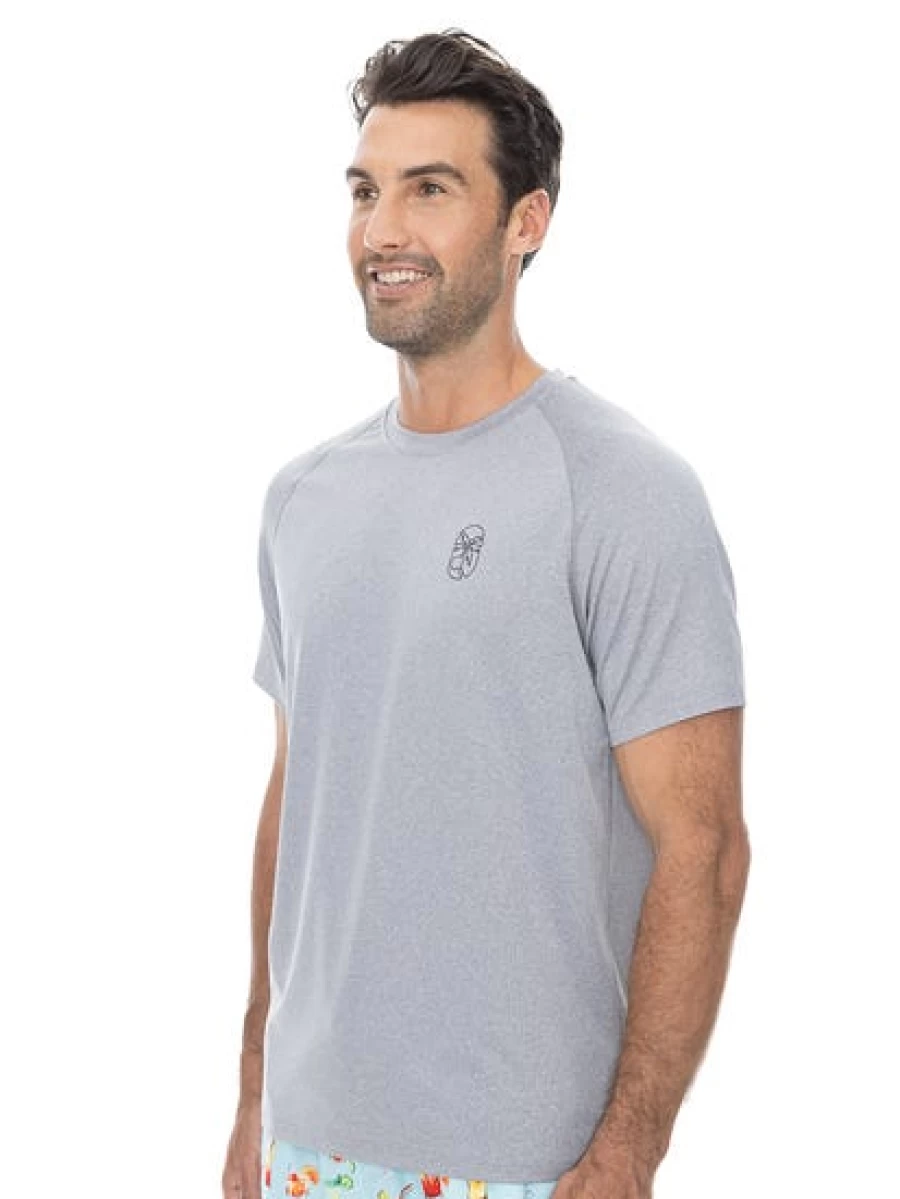 Pacifica Men's Silver Marle Rash Guard Shirt - UPF Sun Protection Short Sleeve Swim Top