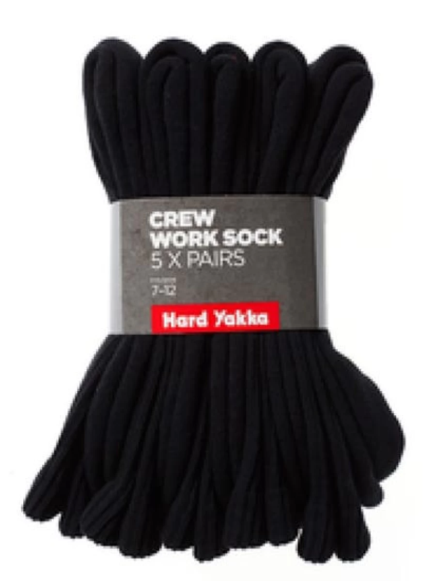 Lowes Men's Hard Yakka 5-Pack Black Work Socks - Durable Comfort for Tough Jobs