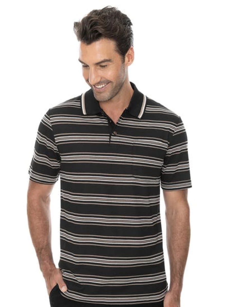 Lowes Men's Black & Taupe Striped Polo Shirt Casual Classic Fit