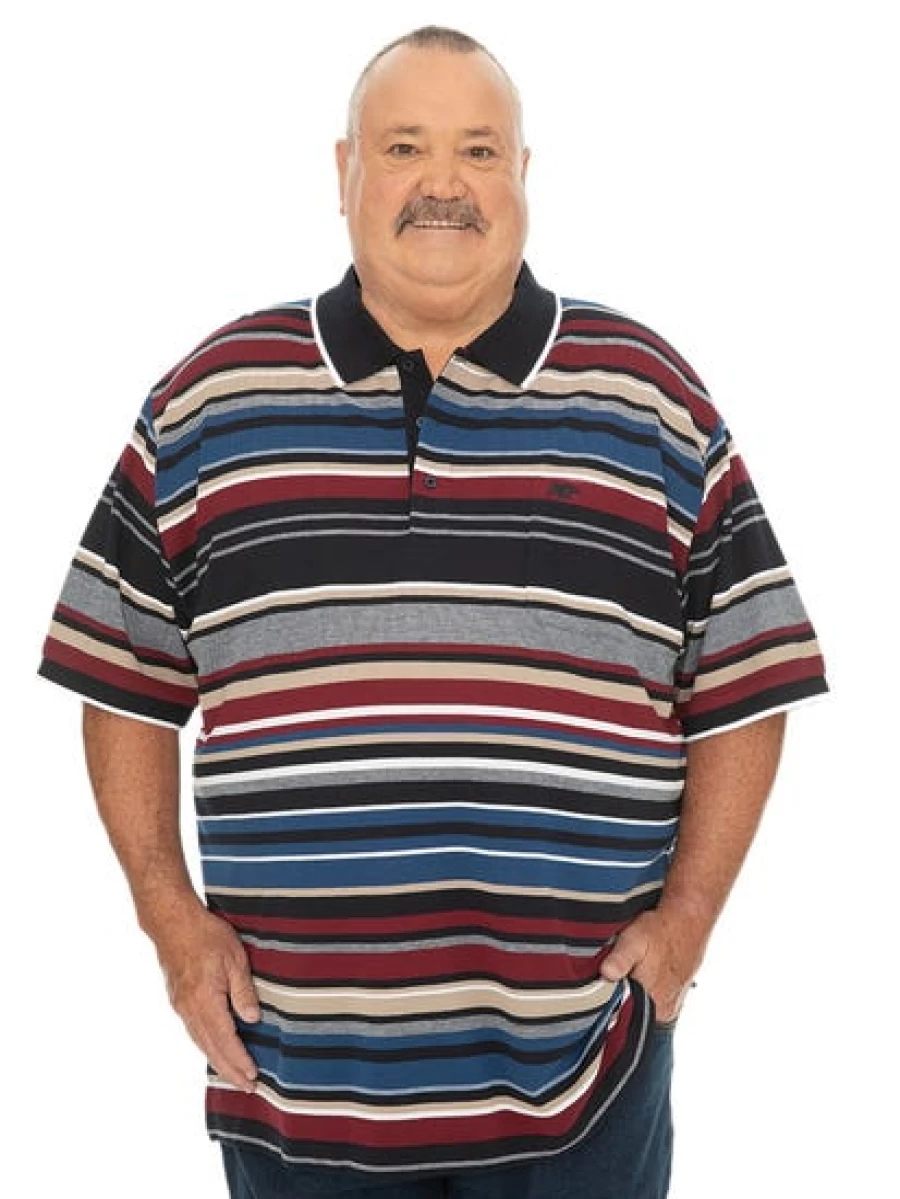 DBK Men's Big & Tall Striped Polo Shirt - Black & Burgundy Casual Top