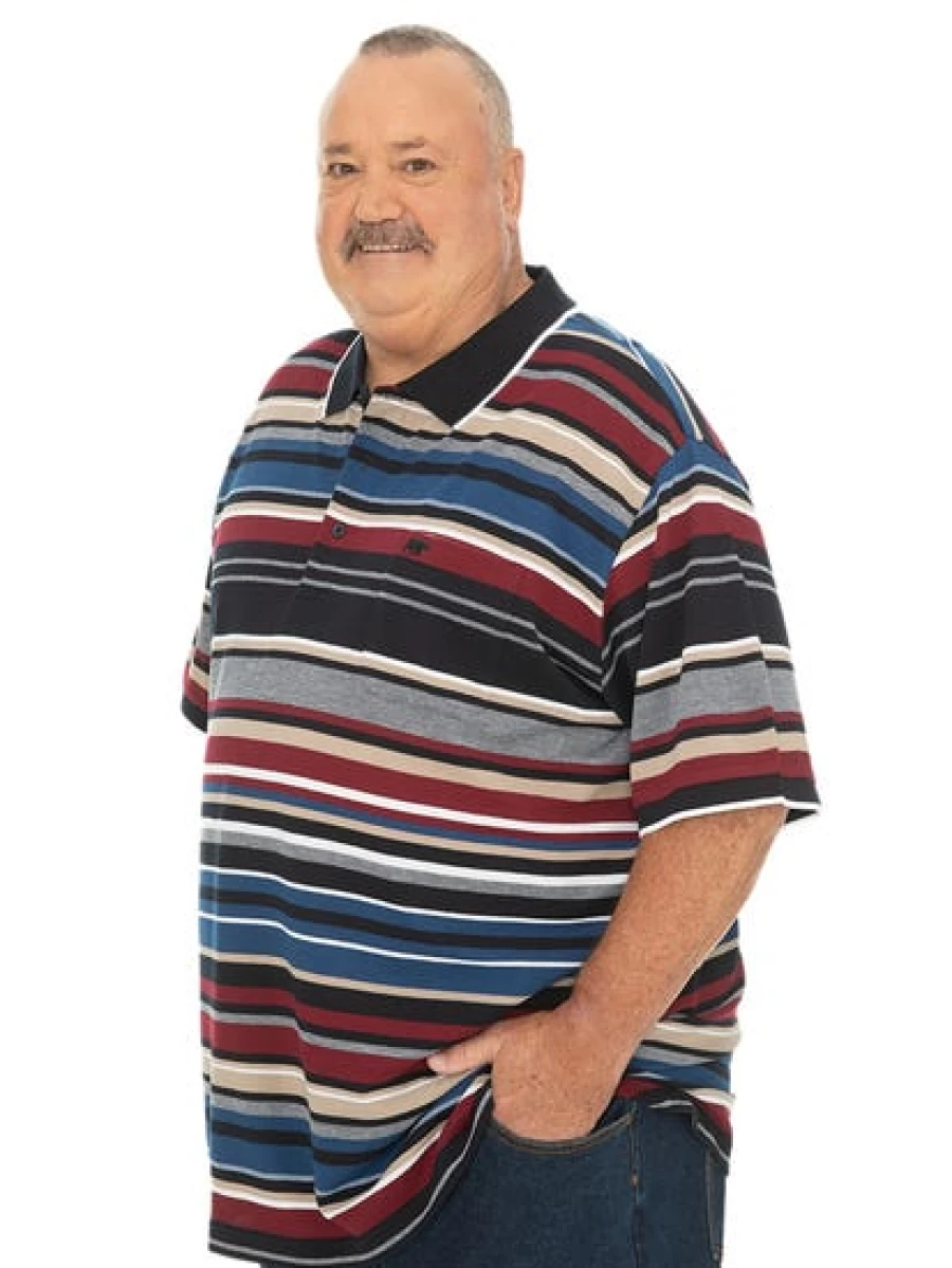 DBK Men's Big & Tall Striped Polo Shirt - Black & Burgundy Casual Top