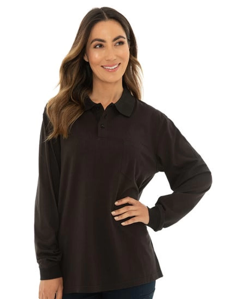 Lowes Men's Black Knit Long Sleeve Polo Shirt