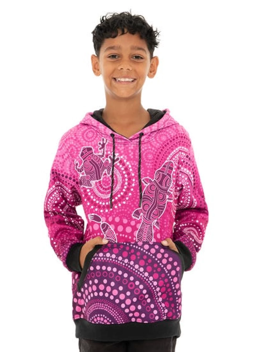 Gwiyaala Men's First Nation Popover Hoodie in Pink | Kids' Indigenous Style Pullover