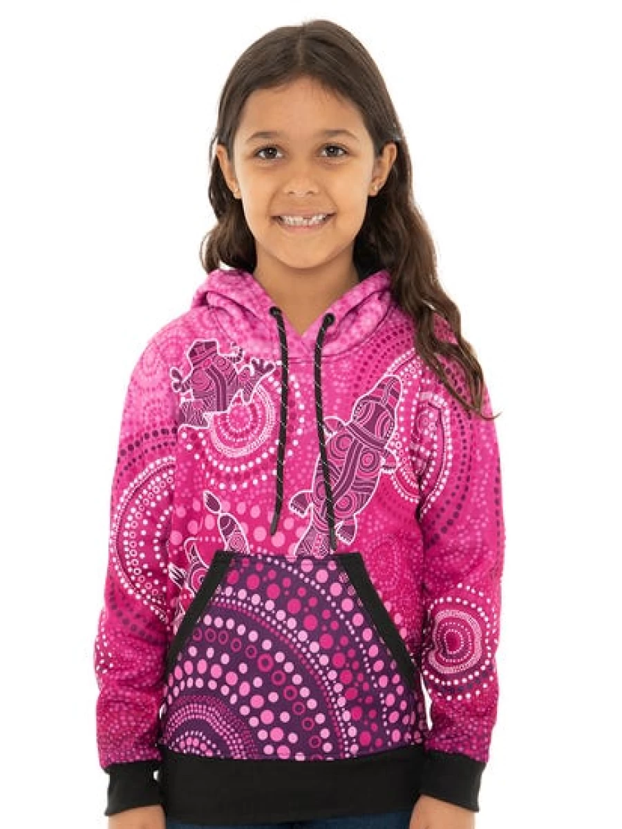 Gwiyaala Men's First Nation Popover Hoodie in Pink | Kids' Indigenous Style Pullover