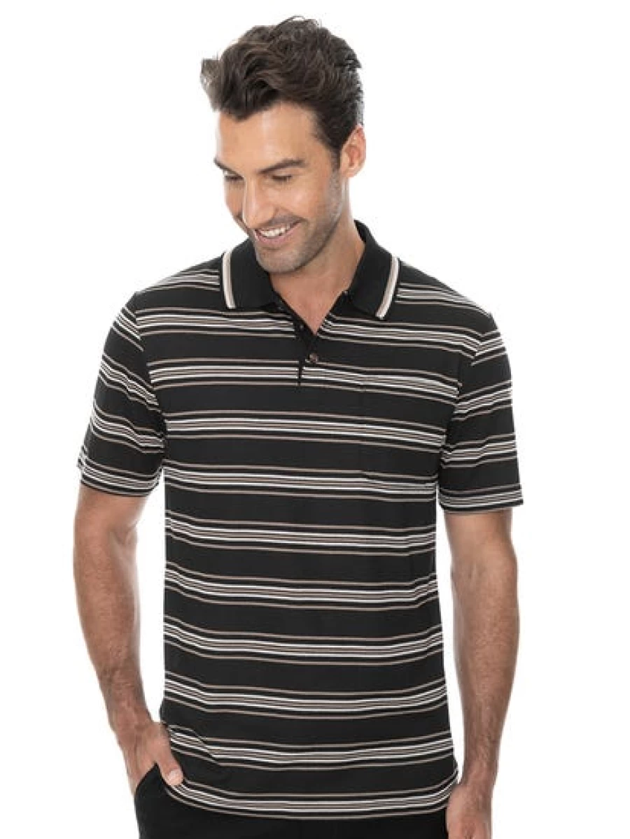 Lowes Men's Black & Taupe Striped Polo Shirt