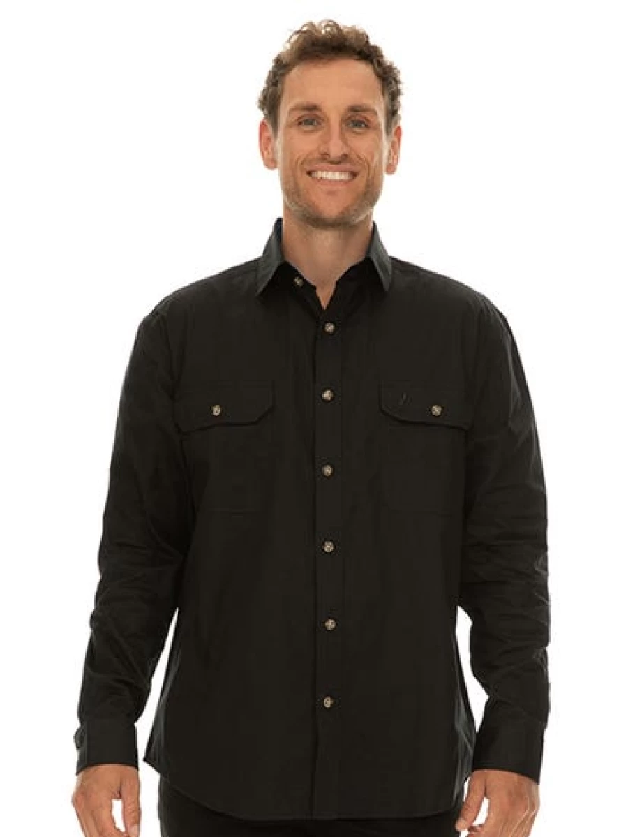 Men's Outdoor Black Shirt - Full Placket Button-Up by Traders Country