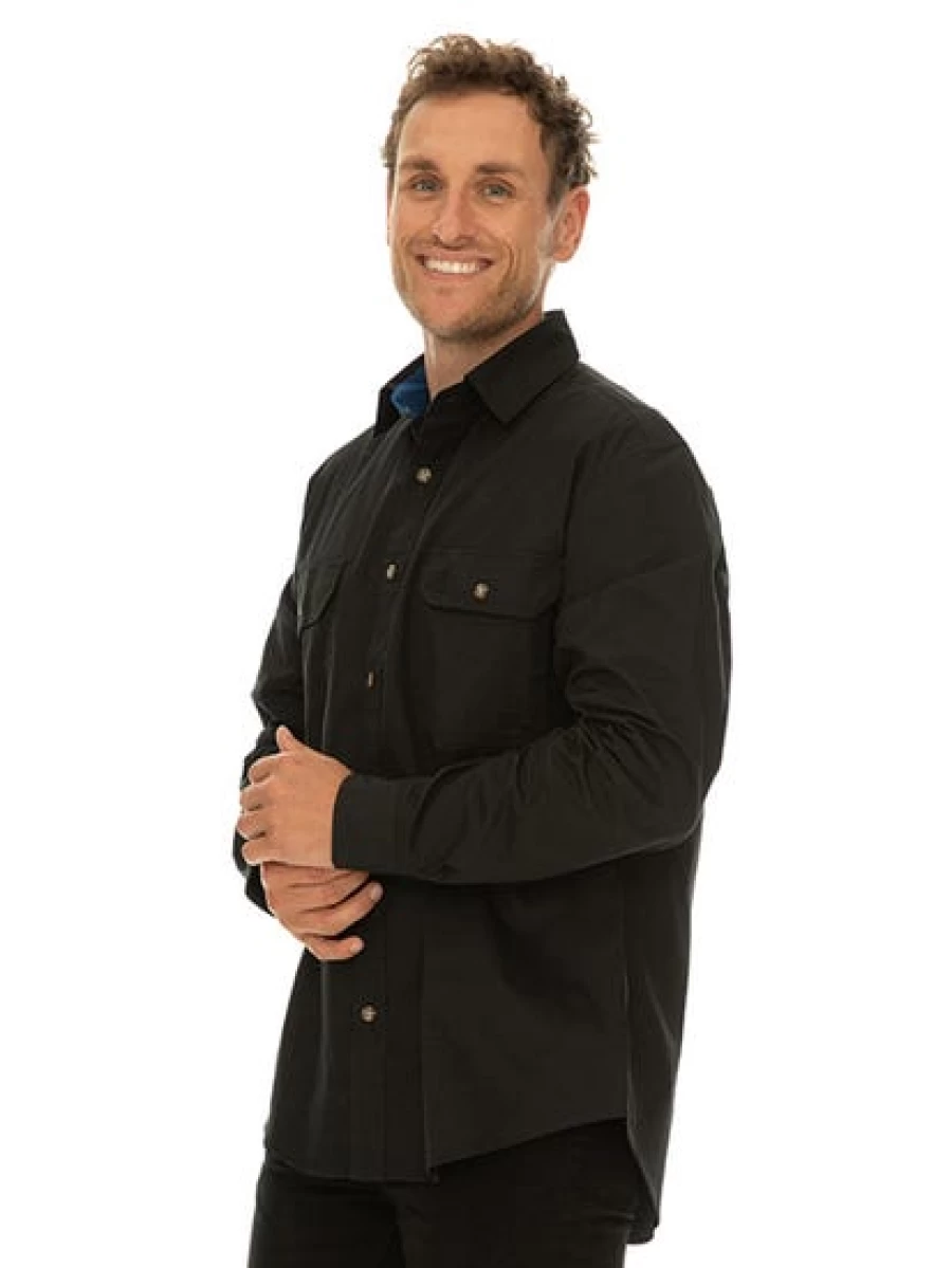 Men's Outdoor Black Shirt - Full Placket Button-Up by Traders Country