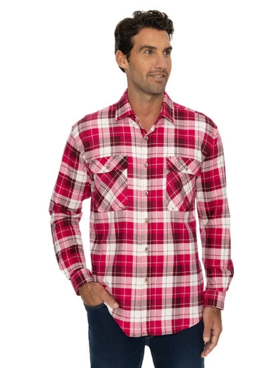 Lowes Men's Pink Check Flannel Shirt - Soft Casual Long Sleeve Plaid Top