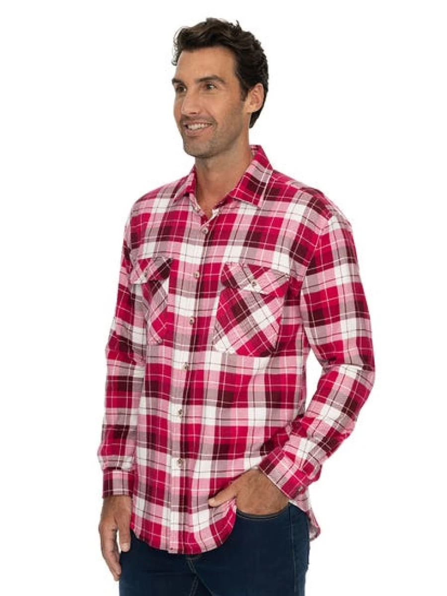 Lowes Men's Pink Check Flannel Shirt - Soft Casual Long Sleeve Plaid Top