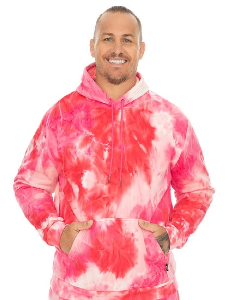 BUILT N FIT Men's Big & Tall Hot Pink Tie-Dye Hooded Sweatshirt - Soft Cotton Blend Pullover