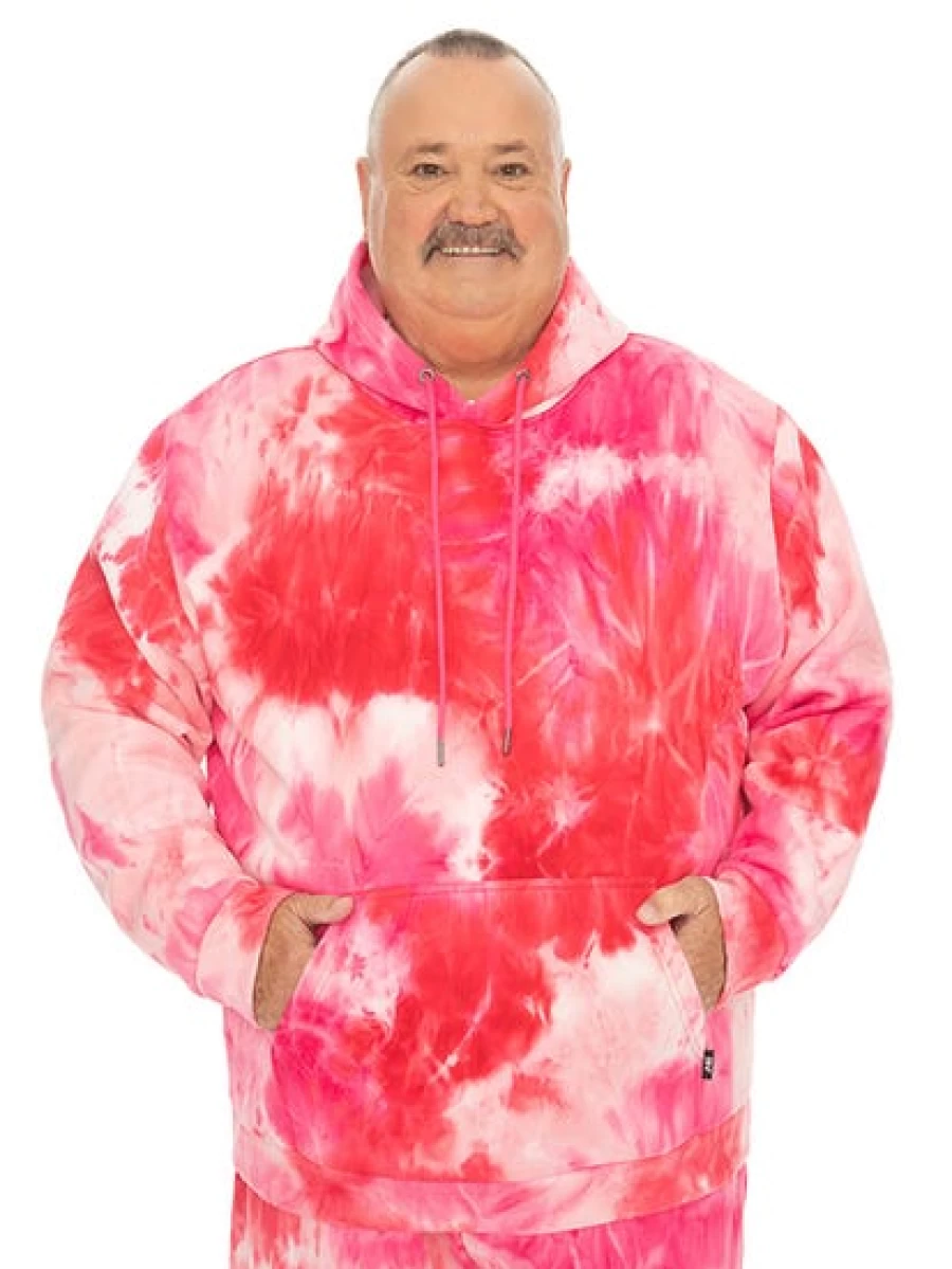 BUILT N FIT Men's Big & Tall Hot Pink Tie-Dye Hooded Sweatshirt - Soft Cotton Blend Pullover