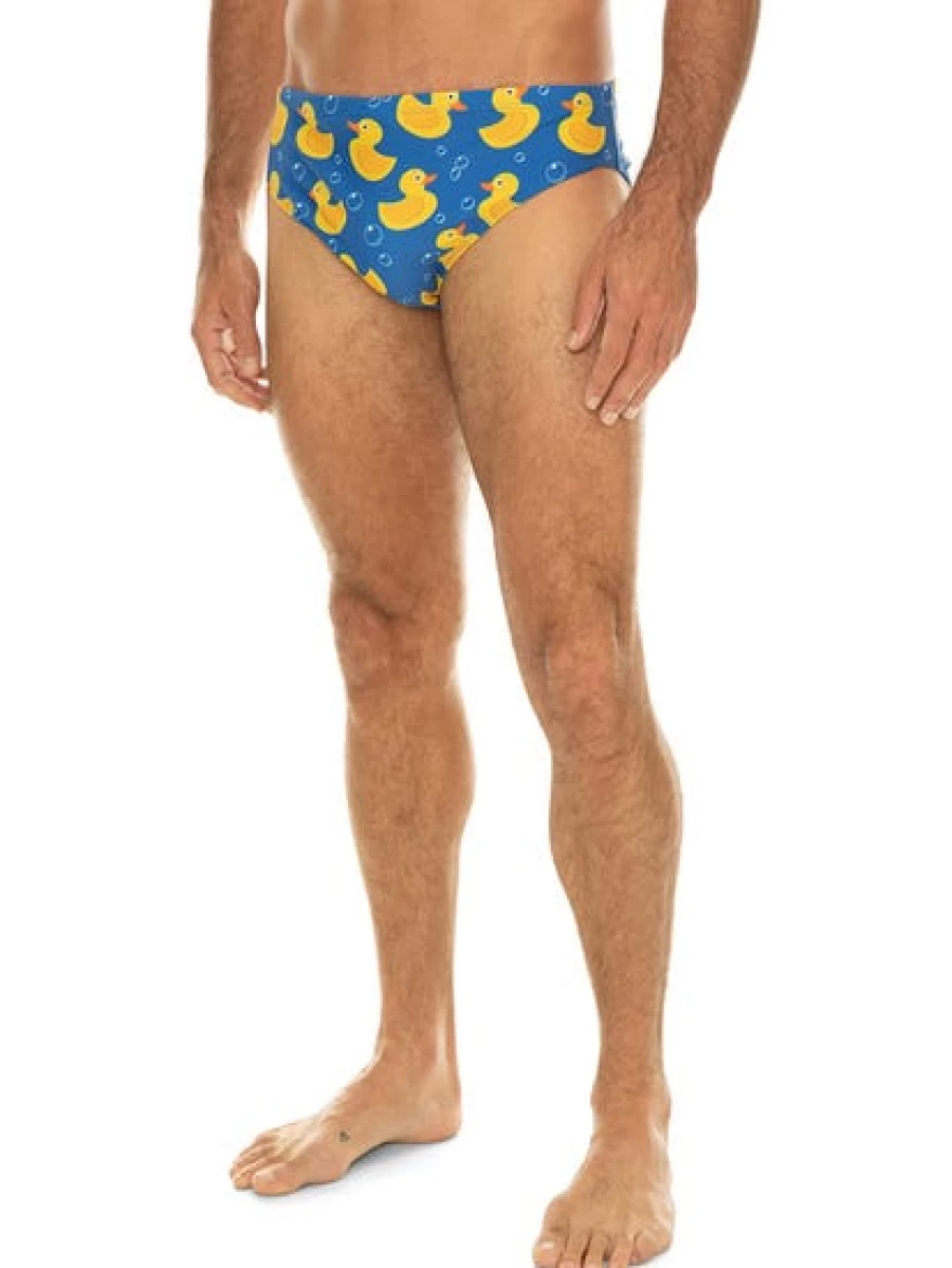 Riley Adams Men's Fun Rubber Duck Print Swim Trunks for Swimming