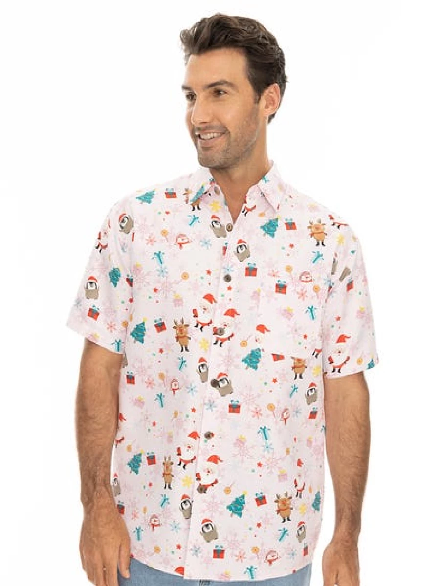 Lowes Men's Pink Santa Printed Christmas T-Shirt Holiday Festive Top