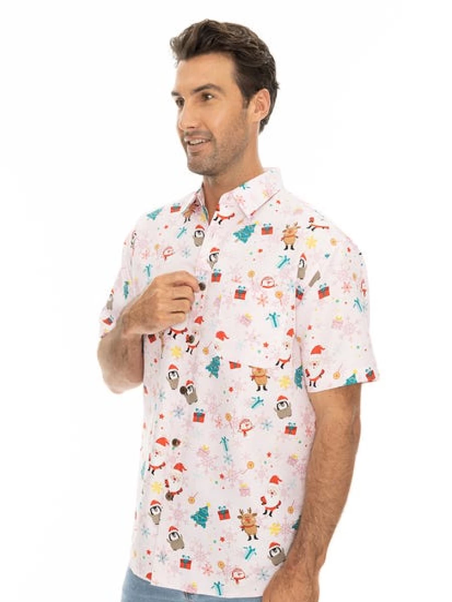 Lowes Men's Pink Santa Printed Christmas T-Shirt Holiday Festive Top