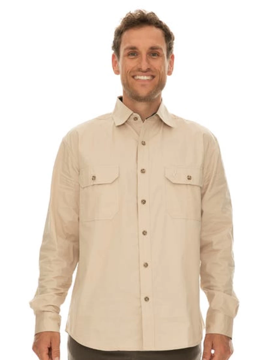 Men's Outdoor Beige Shirt with Full Placket by Traders Country