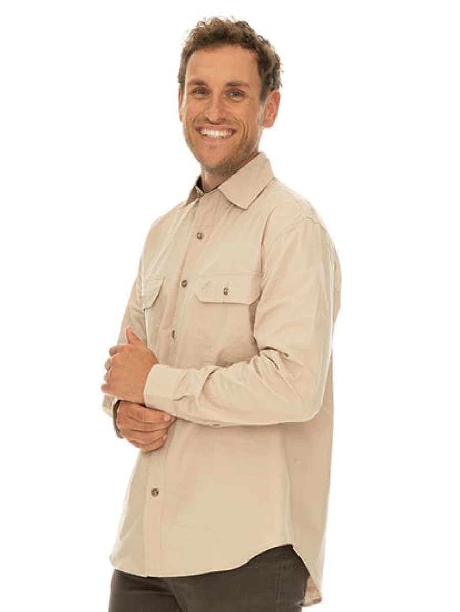 Men's Outdoor Beige Shirt with Full Placket by Traders Country