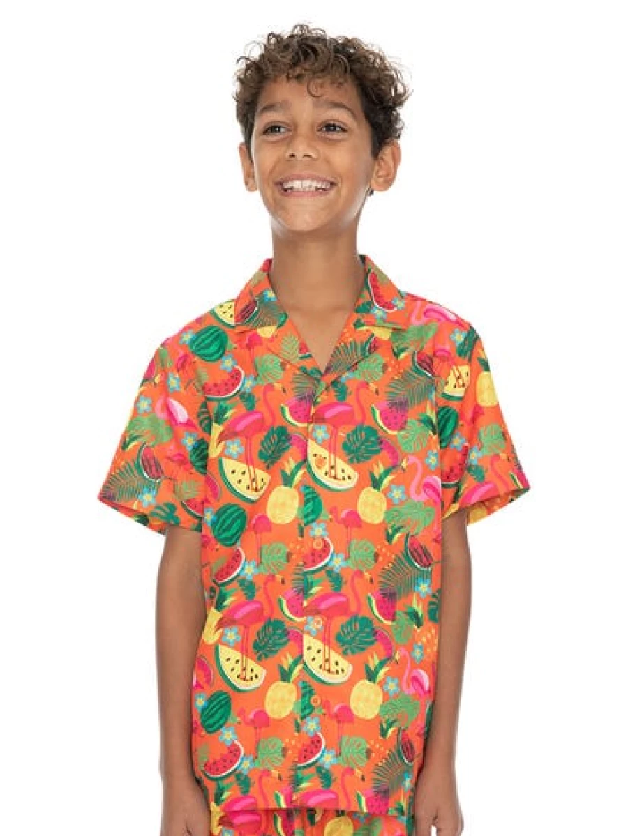 Riley Adams Kids Flamingo Fruit Print Orange Matchy Shirt
