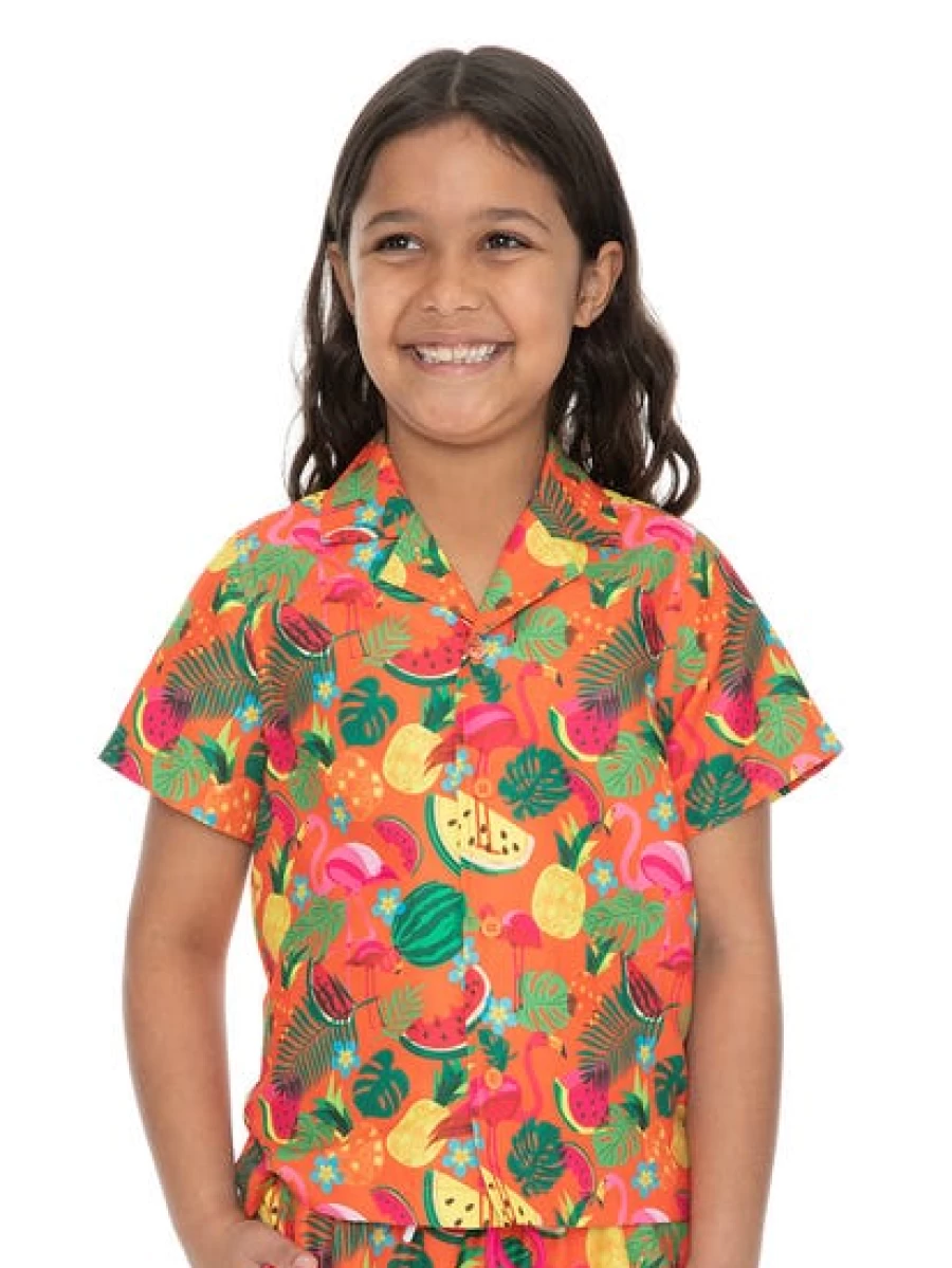 Riley Adams Kids Flamingo Fruit Print Orange Matchy Shirt