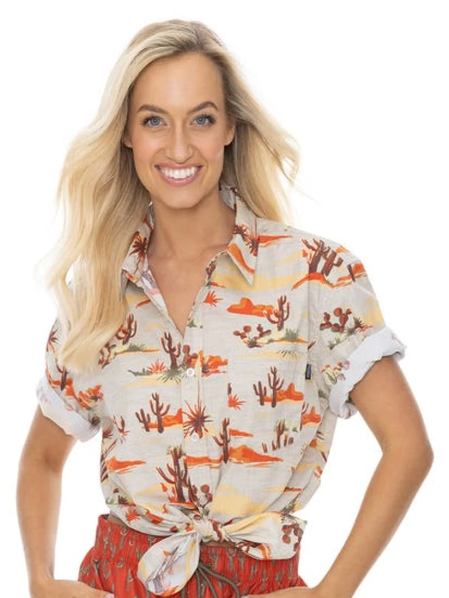 Men's Prodigy Baja Short Sleeve Shirt - Cactus Cotton Print Casual Top