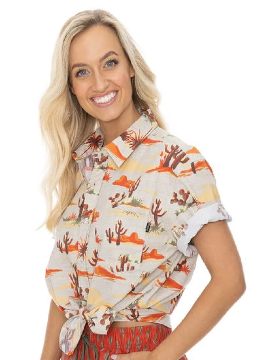 Men's Prodigy Baja Short Sleeve Shirt - Cactus Cotton Print Casual Top