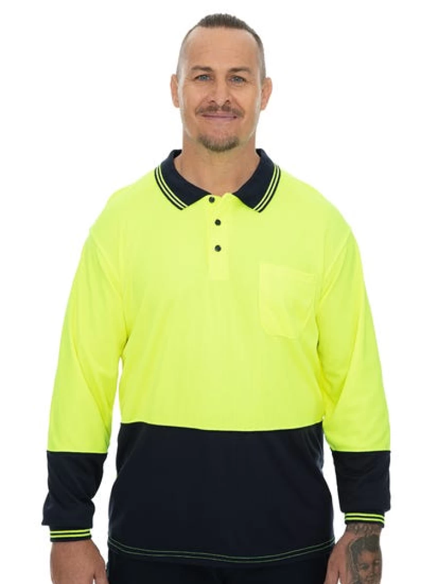 Traders Men's Hi-Vis Yellow Long Sleeve Polo Shirt - High Visibility Workwear