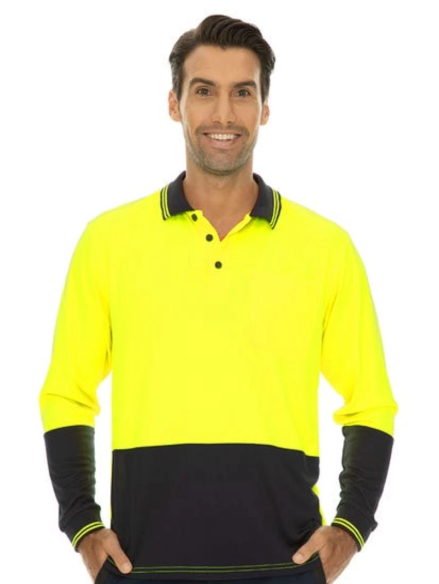 Traders Men's Hi-Vis Yellow Long Sleeve Polo Shirt - High Visibility Workwear