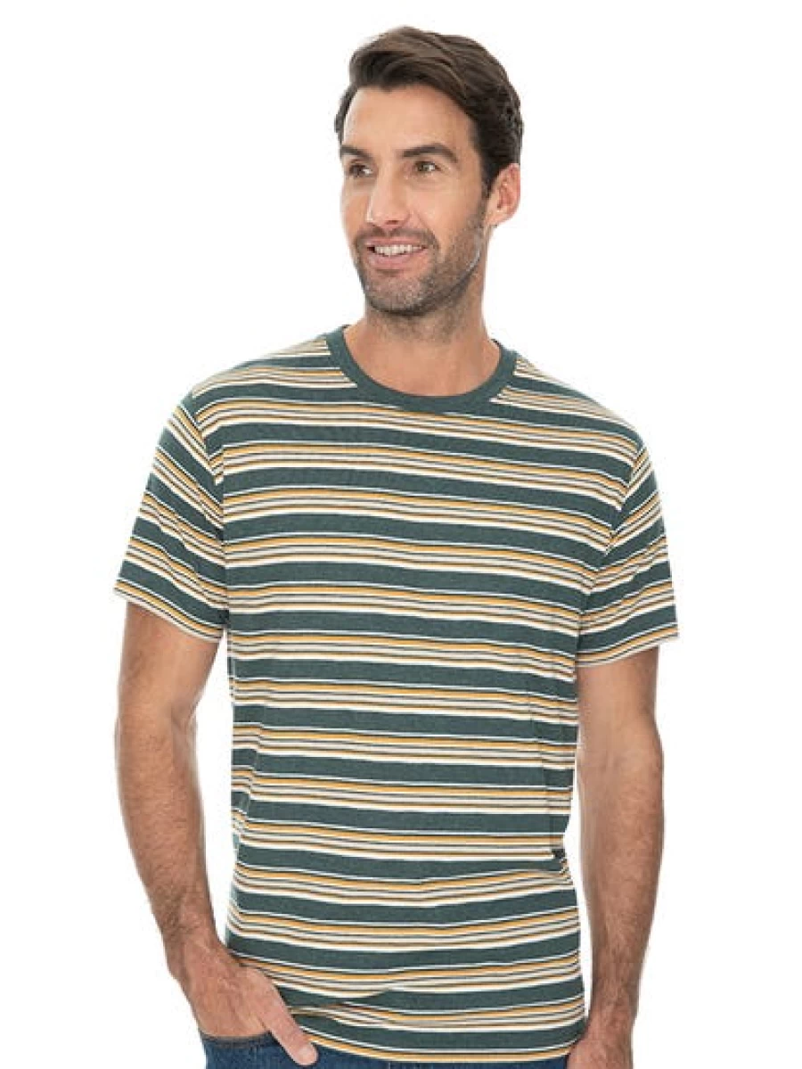 Lowes Men's Green Striped Cotton T-Shirt - Comfortable Casual Tee