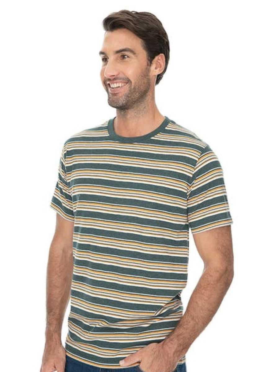 Lowes Men's Green Striped Cotton T-Shirt - Comfortable Casual Tee