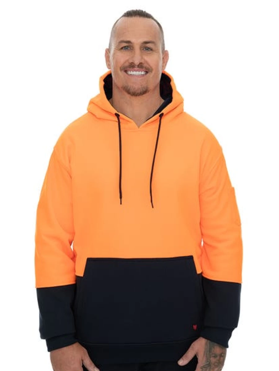 Men's Traders Hi-Vis Orange & Navy Pullover Hoodie - High Visibility Workwear