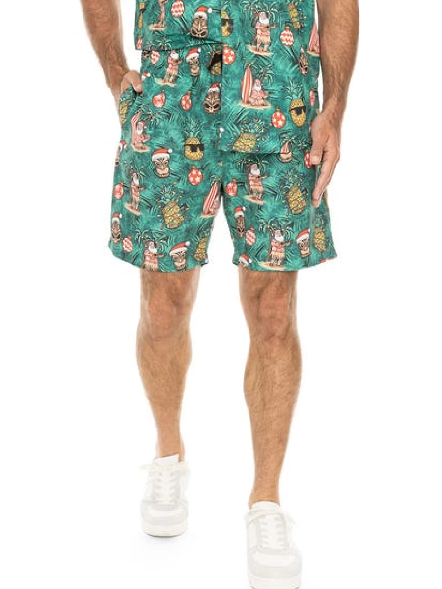 Lowes Men's Christmas Printed Tiki Shorts in Green