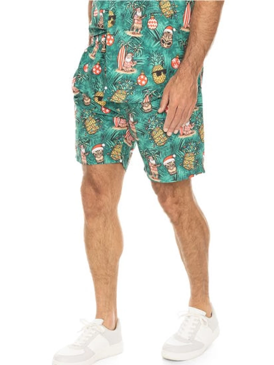 Lowes Men's Christmas Printed Tiki Shorts in Green