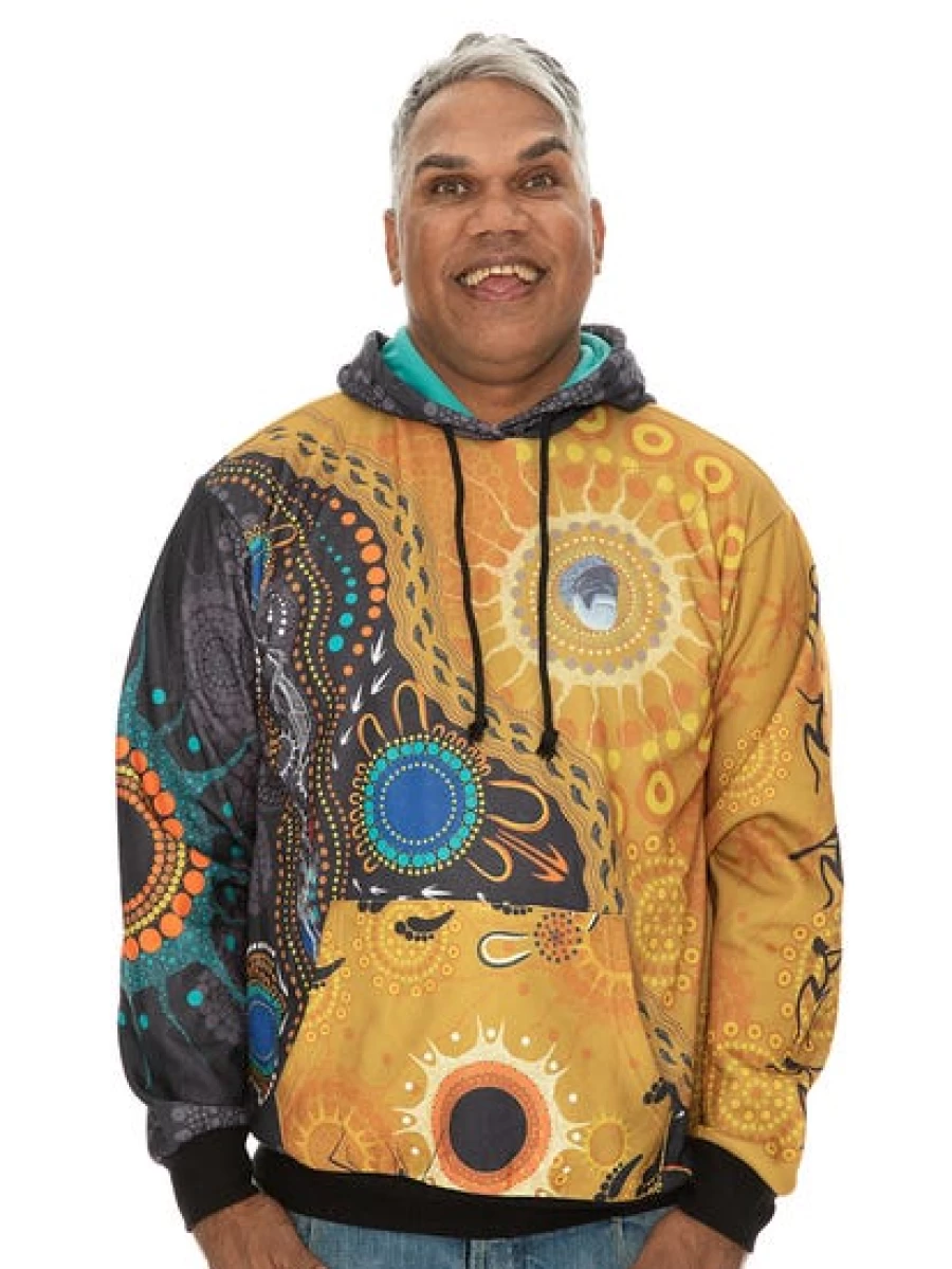 Gumaraa Men's Indigenous Orange Printed Hoodie - Stylish & Comfortable Pullover