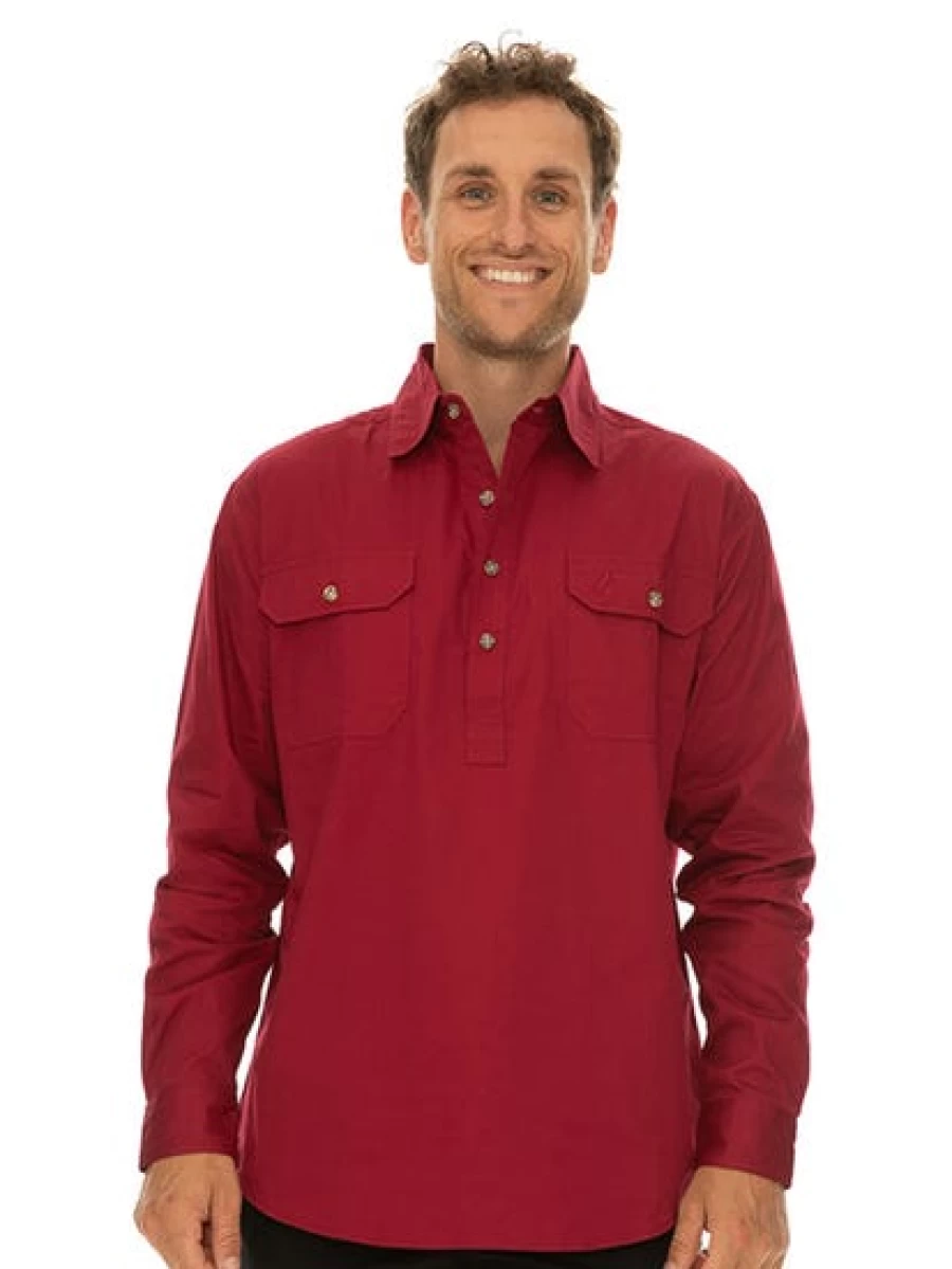 Men's Outdoor Burgundy Shirt - Quarter Placket Button-Up by Traders Country