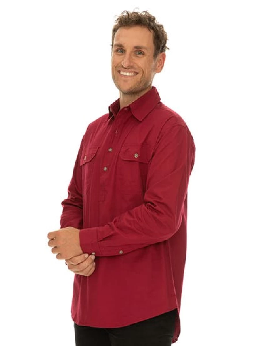 Men's Outdoor Burgundy Shirt - Quarter Placket Button-Up by Traders Country