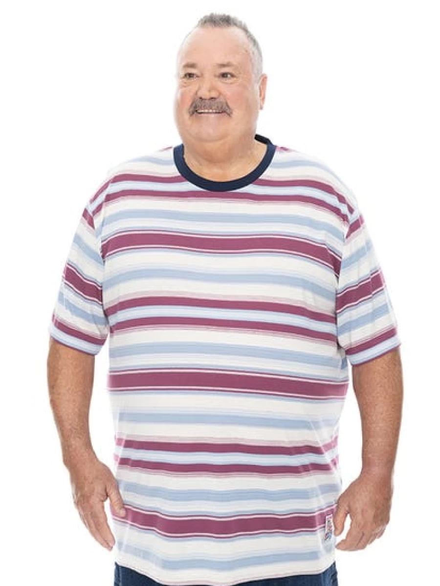 BUILT N FIT Men's Big & Tall Multi-Stripe Woven T-Shirt - Comfortable Casual Striped Tee