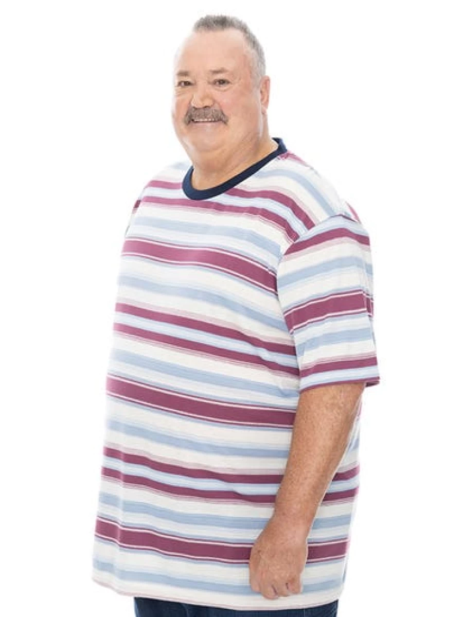 BUILT N FIT Men's Big & Tall Multi-Stripe Woven T-Shirt - Comfortable Casual Striped Tee