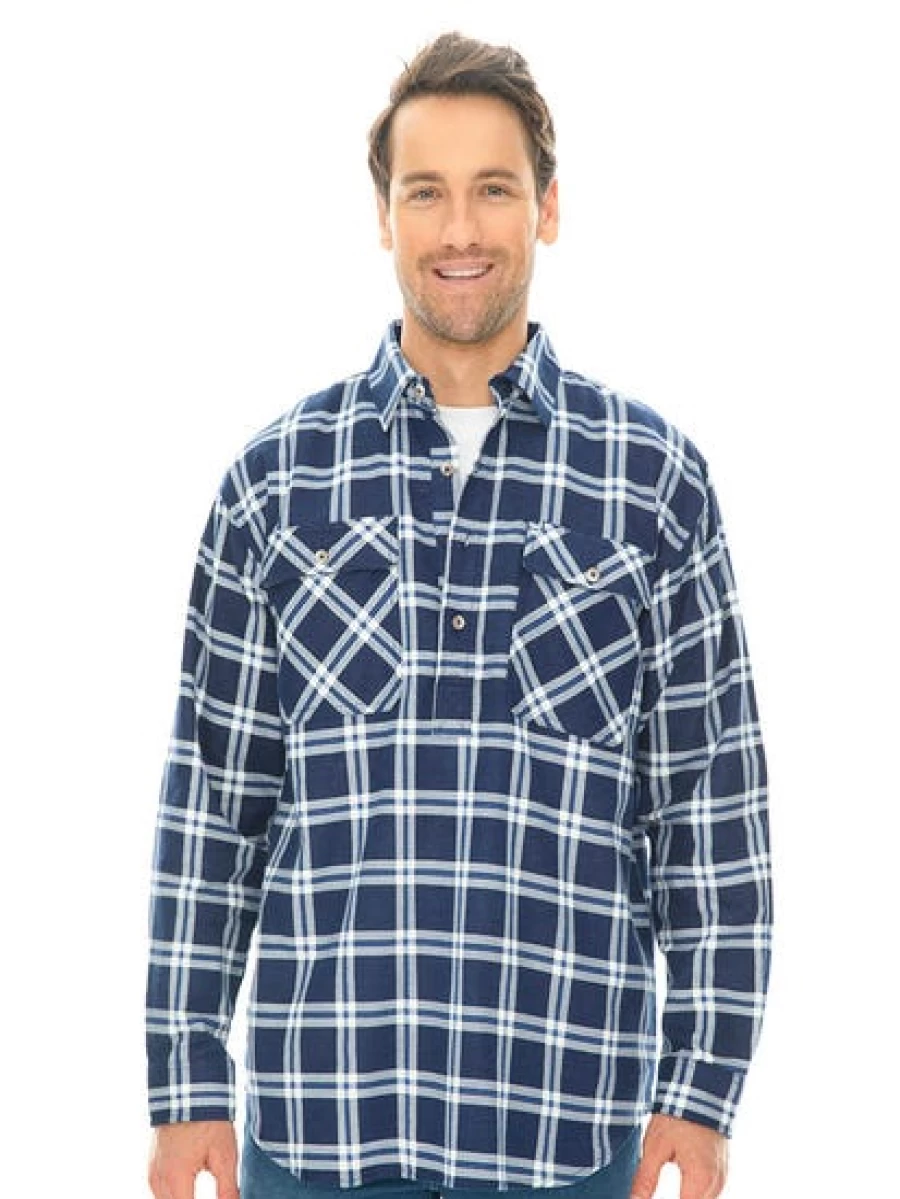 Lowes Men's Navy Flannel Shirt with 1/4 Placket