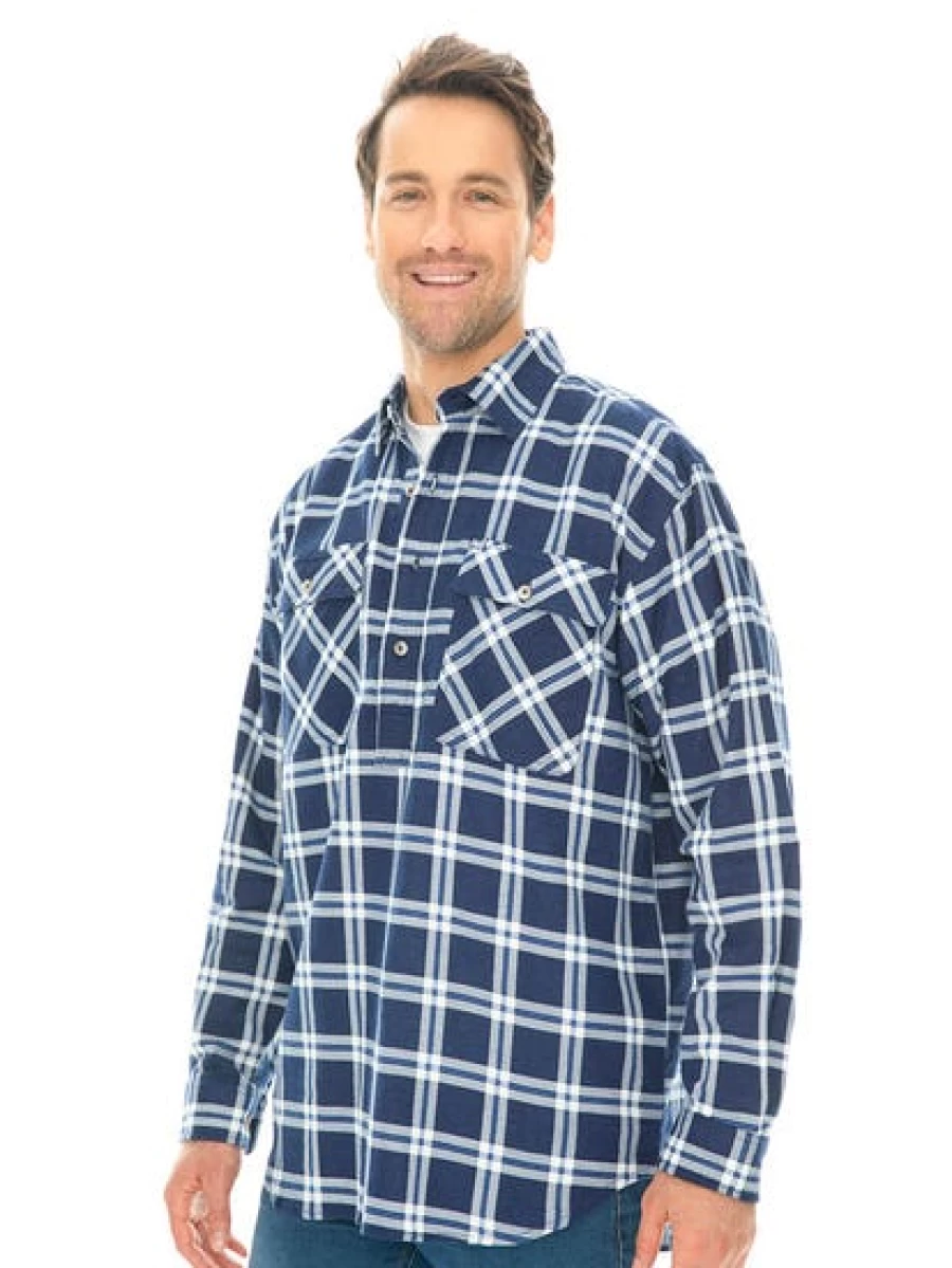 Lowes Men's Navy Flannel Shirt with 1/4 Placket