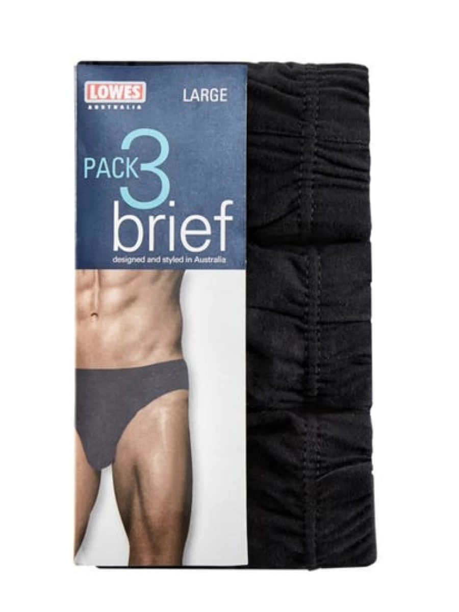 Lowes Men's 3-Pack Black Cotton Briefs Underwear Multipack