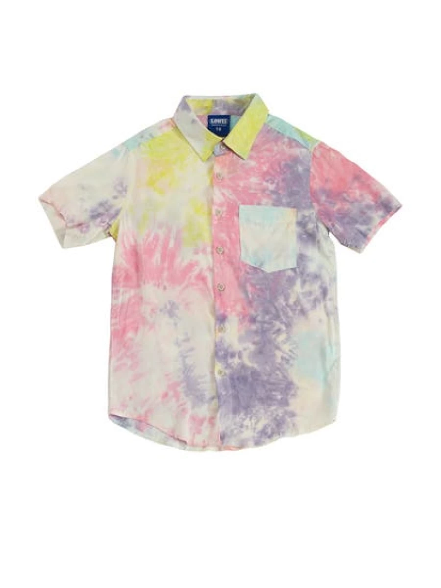 Lowes Men's Pink Tie-Dye Woven Short Sleeve Casual Shirt