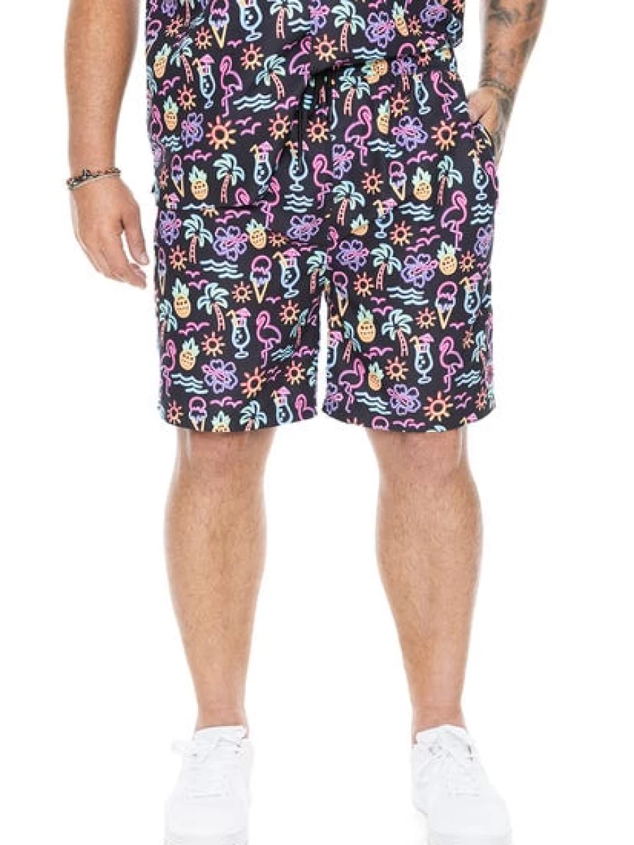 BUILT N FIT Men's Bright Tropical Print Workout Shorts - Quick Dry Active Gym Shorts for Men