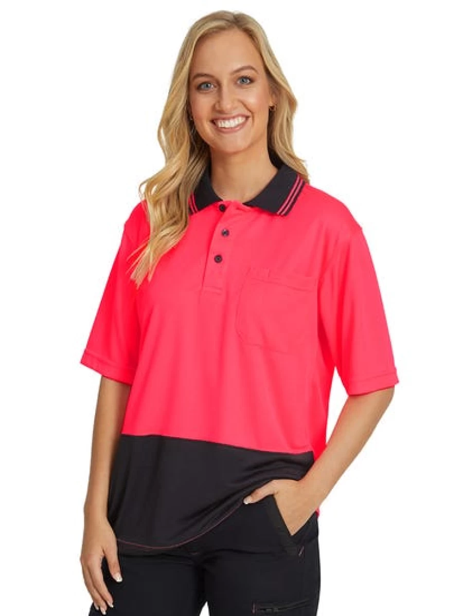 "Traders Men's Hi-Vis Pink Cool Dry Moisture Wicking Polo Shirt"