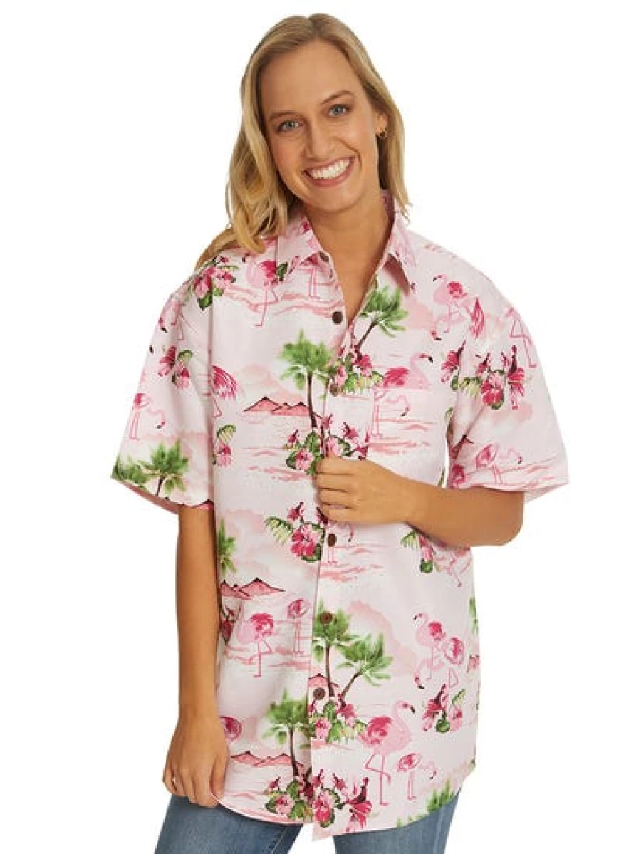 Lowes Men's & Women's Pink Flamingo Hawaiian Shirt - Tropical Summer Aloha Shirt