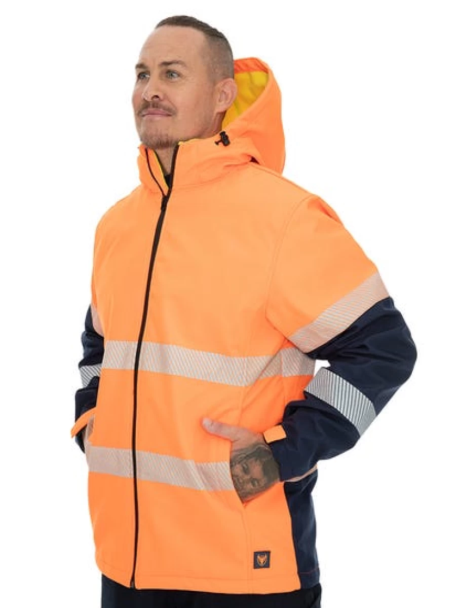 Traders Men's High Visibility Reflective Safety Jacket - Orange/Navy Workwear for Enhanced Visibility